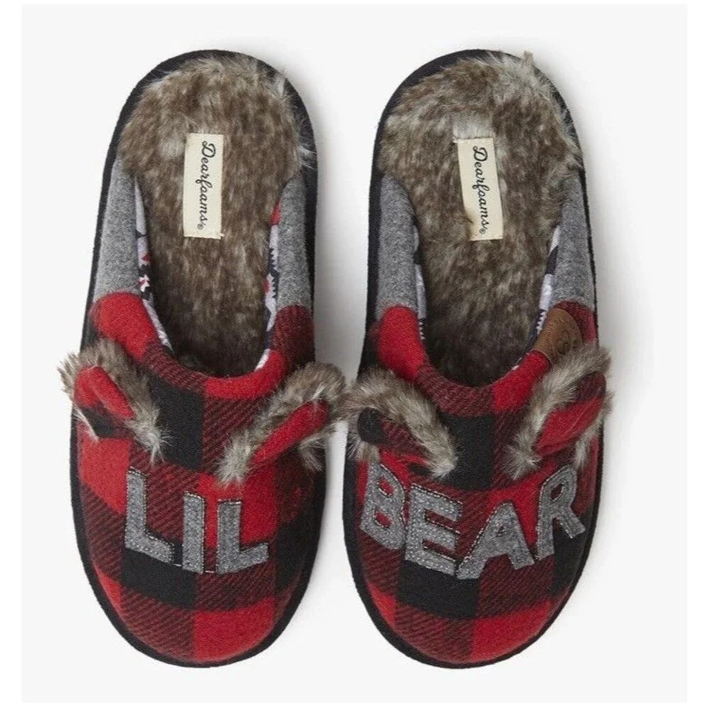 Dearfoams Kids Unisex Slipper Lil Bear Plaid US 5-6 Toddler